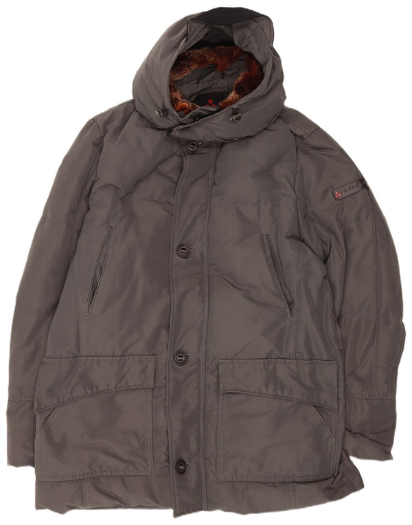 PEUTEREY Ανδρικό παλτό με κουκούλα UK 40 Large Grey Polyester
