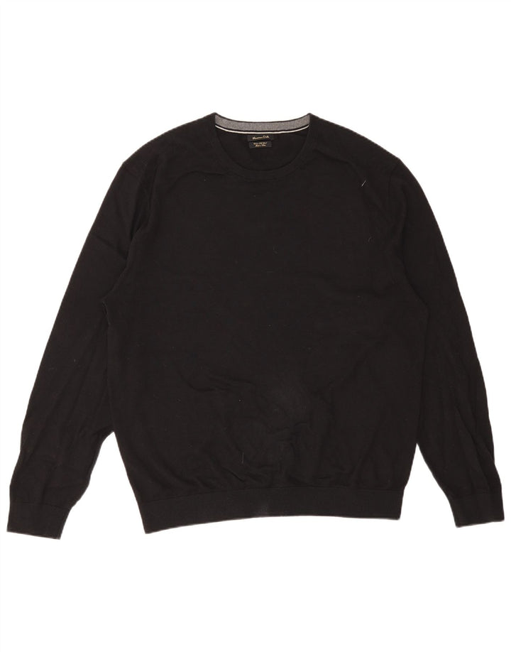 Ανδρικό πουλόβερ Massimo Dutti Crew Neck Jumper 2XL Μαύρο βαμβακερό