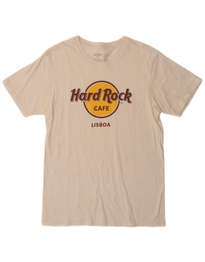 Hard Rock Cafe Ανδρικό T-Shirt γραφικό Lisboa Μπλουζάκι από μεσαίο σε λευκό βαμβακερό