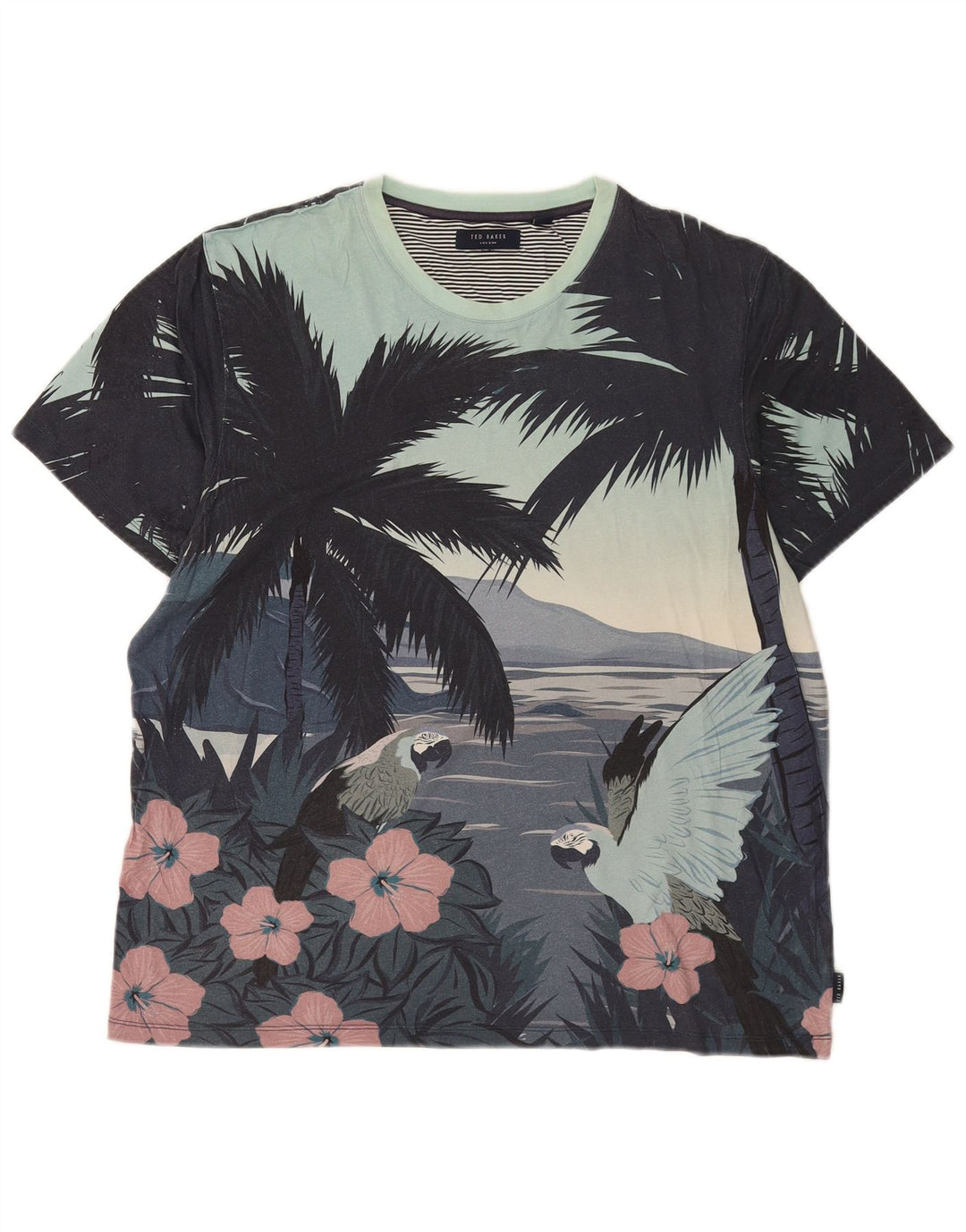 Ted Baker Ανδρικό Χαβανέζικο γραφικό T-Shirt Top μεγάλο πολύχρωμο βαμβακερό