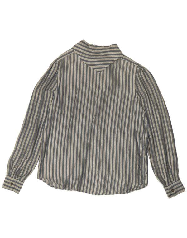 Vintage γυναικείο πουκάμισο μπλούζα UK 14 Medium Blue ριγέ