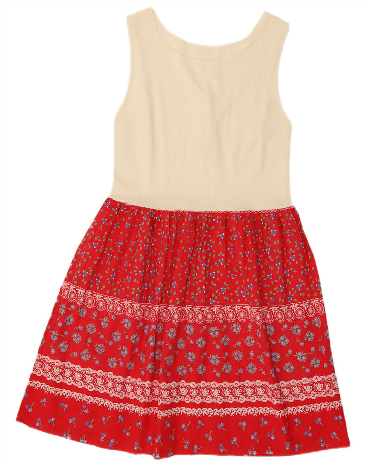 Vintage γυναικείο αμάνικο βασικό φόρεμα UK 8 Small Red Colourblock