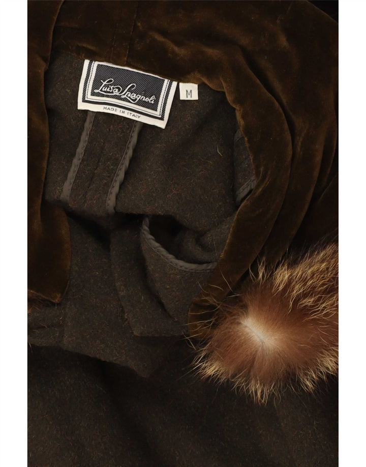 Luisa Spagnoli Ανδρικό παλτό Cape με κουκούλα UK 38 Medium Khaki Wool