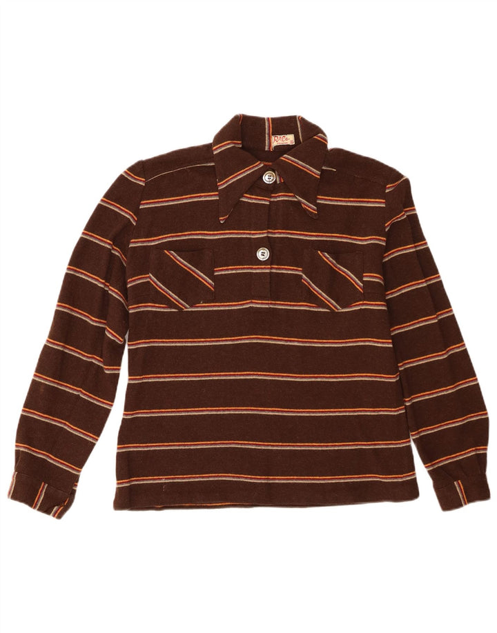 Vintage γυναικείο πουλόβερ πουκάμισο IT 46 Μεγάλο καφέ ριγέ