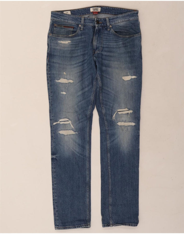TOMMY HILFIGER Mens Distressed Slim Jeans W31 L32 Blue Cotton
