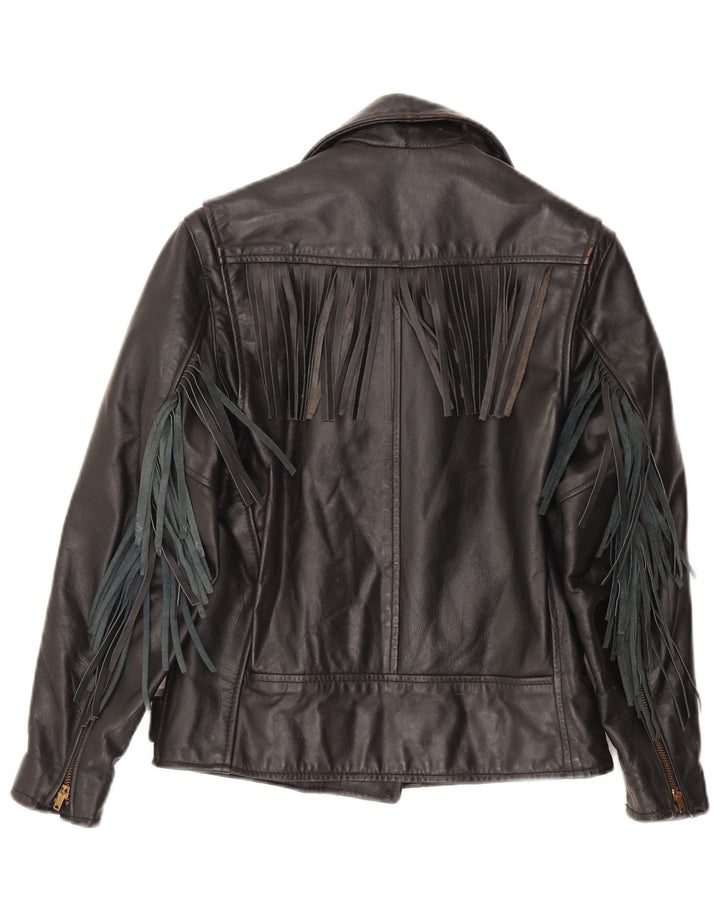 PARK V Girls Leather Biker Jacket 9-10 Years Μαύρο Δερμάτινο