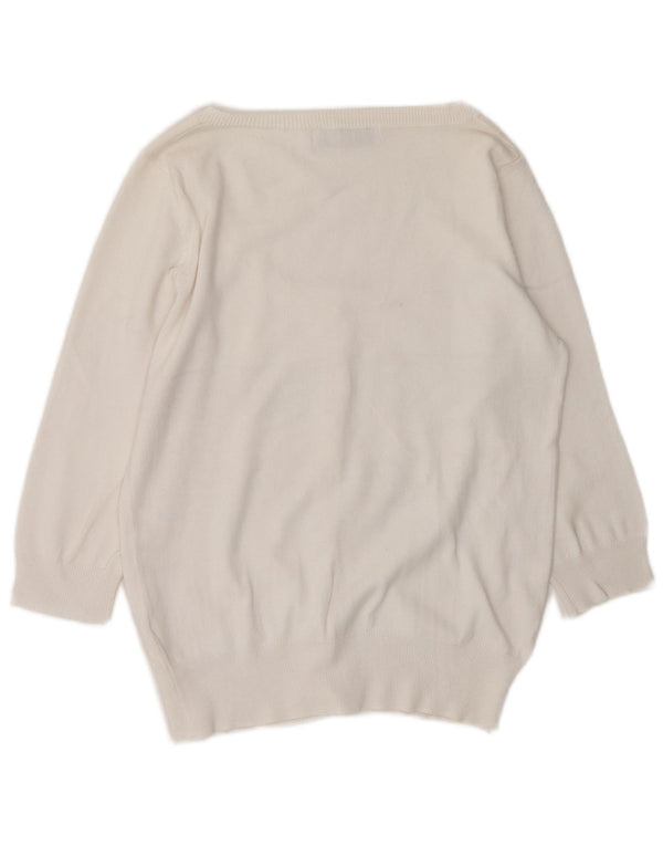 Zara Γυναικείο πουλόβερ ζακέτα με μανίκια 3/4 UK 14 μεσαίο λευκό βαμβακερό