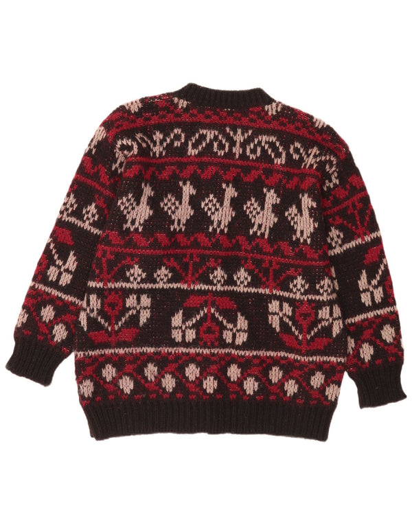 Vintage γυναικεία ζακέτα πουλόβερ UK 16 Large Burgundy Fair Isle Wool