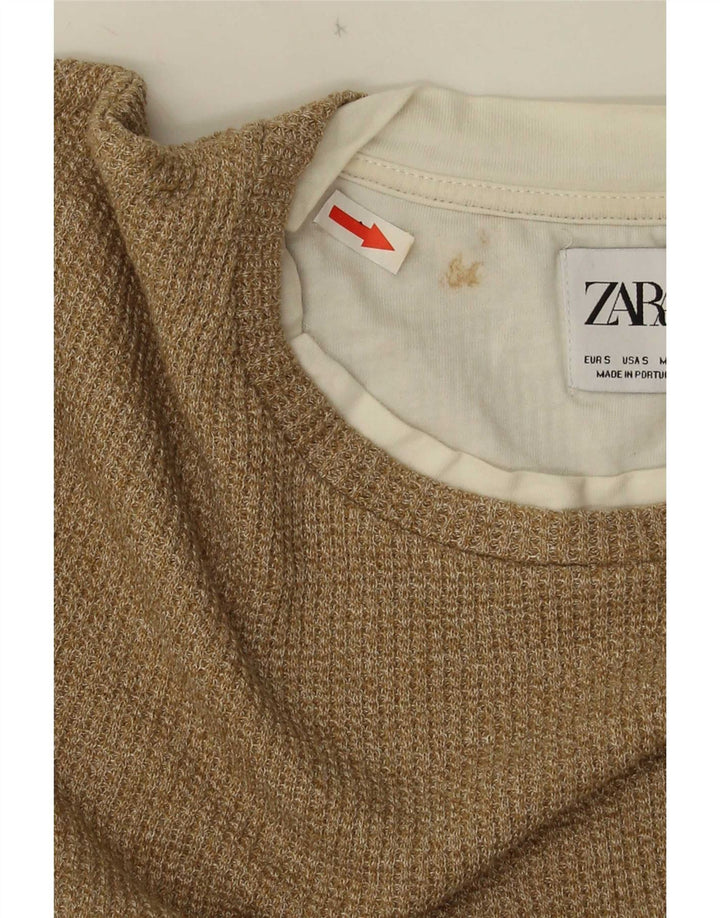 Zara Ανδρικό τοπ μακρυμάνικο μικρό μπεζ βαμβακερό