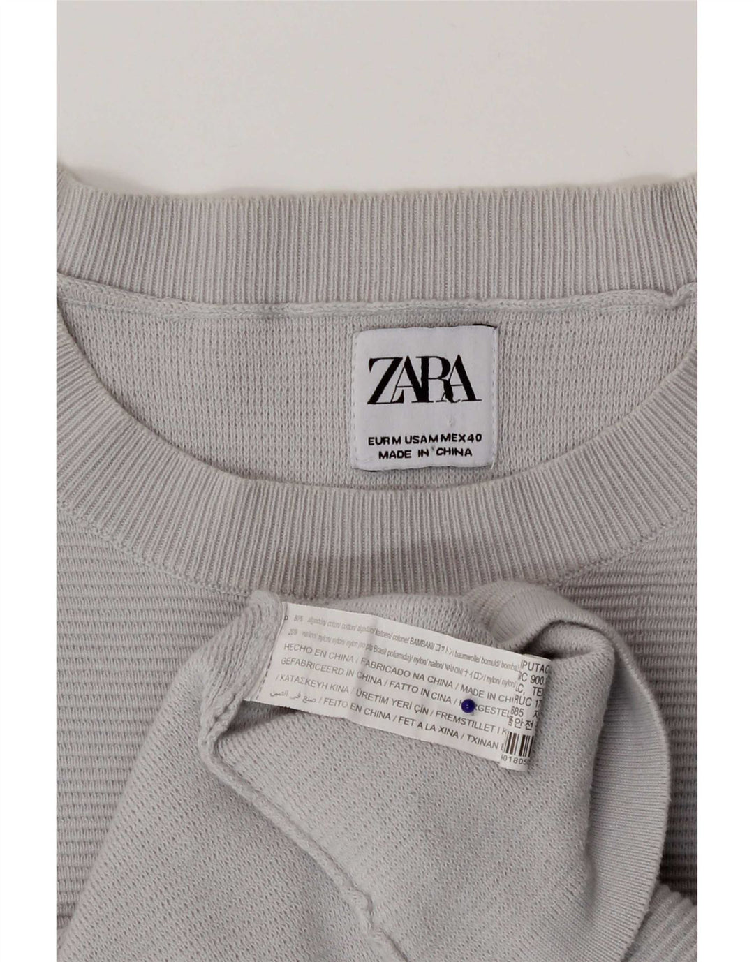 Ανδρικό πουλόβερ Zara με λαιμόκοψη μεσαίου γκρι βαμβακερό