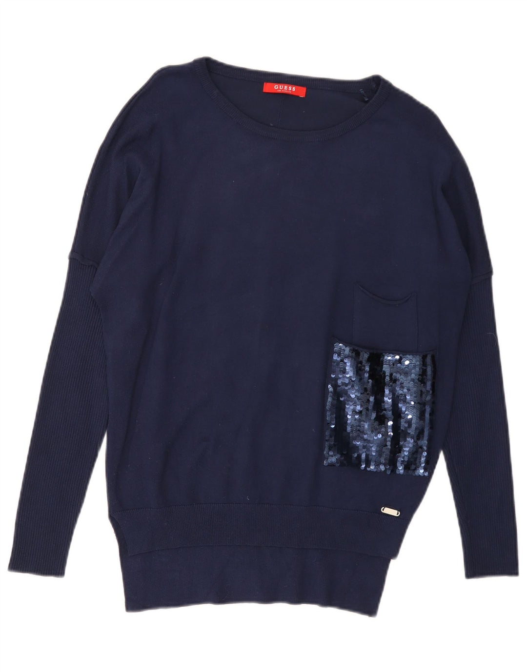 GUESS Γυναικείο πουλόβερ με λαιμόκοψη μεγάλου μεγέθους UK 6 Small Navy Blue
