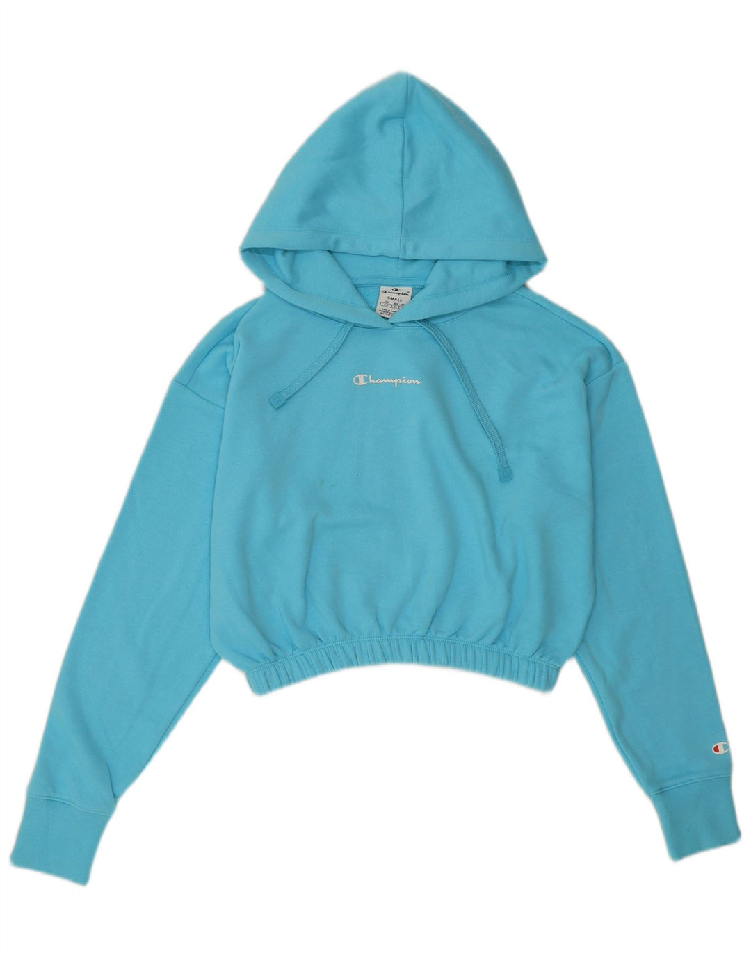 Champion Womens Crop Oversized Hoodie Jumper UK 10 Small Blue