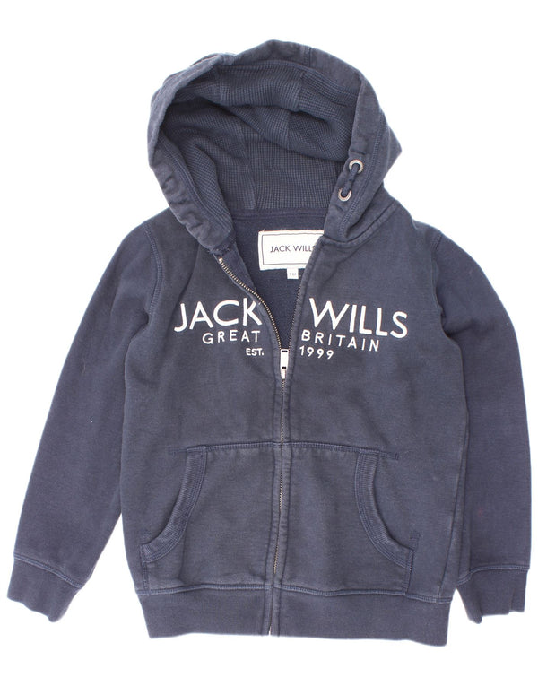 Jack Wills Boys γραφικό πουλόβερ με κουκούλα με φερμουάρ 7-8 ετών, μπλε βαμβακερό