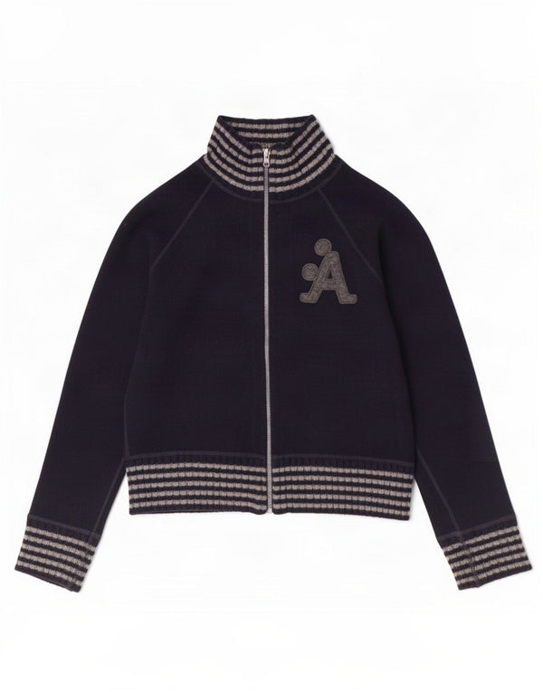 Γυναικεία αθλητική φόρμα γραφικών A-Style Top Jacket UK 10 Small Navy Blue Wool