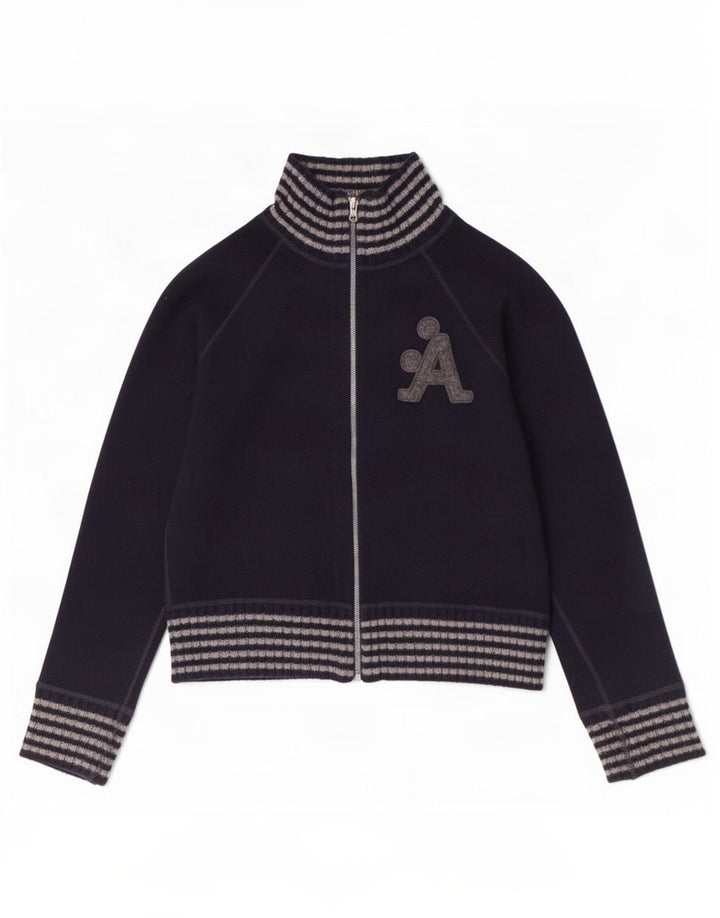 Γυναικεία αθλητική φόρμα γραφικών A-Style Top Jacket UK 10 Small Navy Blue Wool