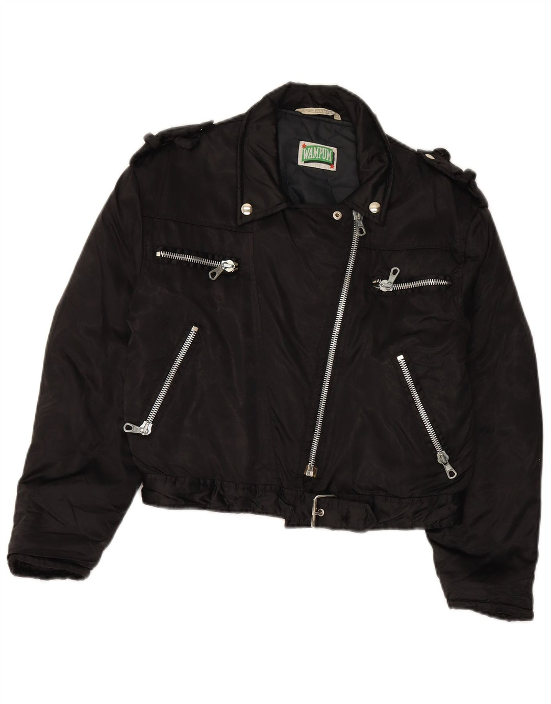 WAMPUM Γυναικείο Biker Jacket UK 10 Small Black Nylon