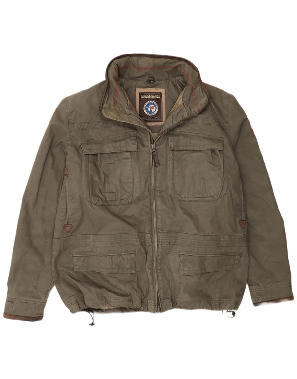 Napapijri Mens Geographic Hooded Utility Jacket UK 46 3XL Khaki Cotton