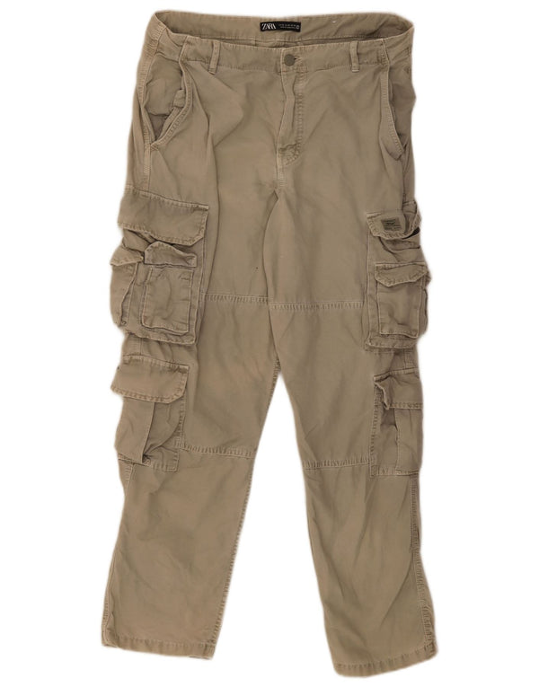 Zara Ανδρικό ίσιο παντελόνι Cargo EU 42 Large W32 L30 Χακί Βαμβακερό