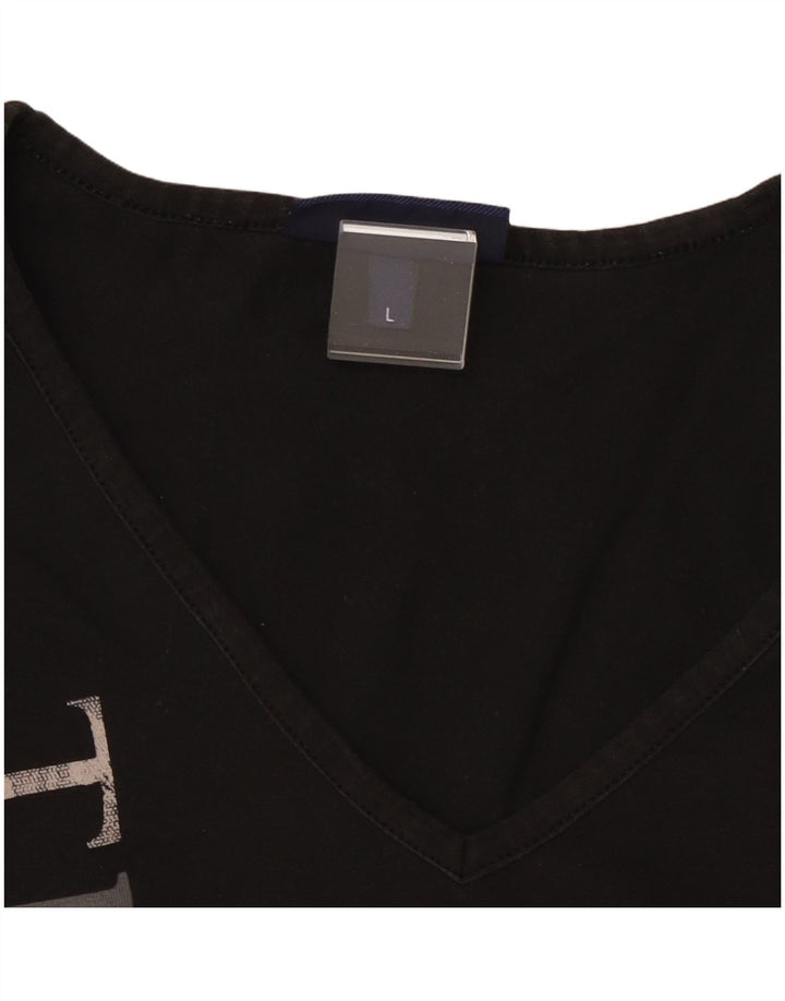 TRUSSARDI JEANS Γυναικείο Crop γραφικό τοπ μακρυμάνικο UK 14 μεγάλο μαύρο