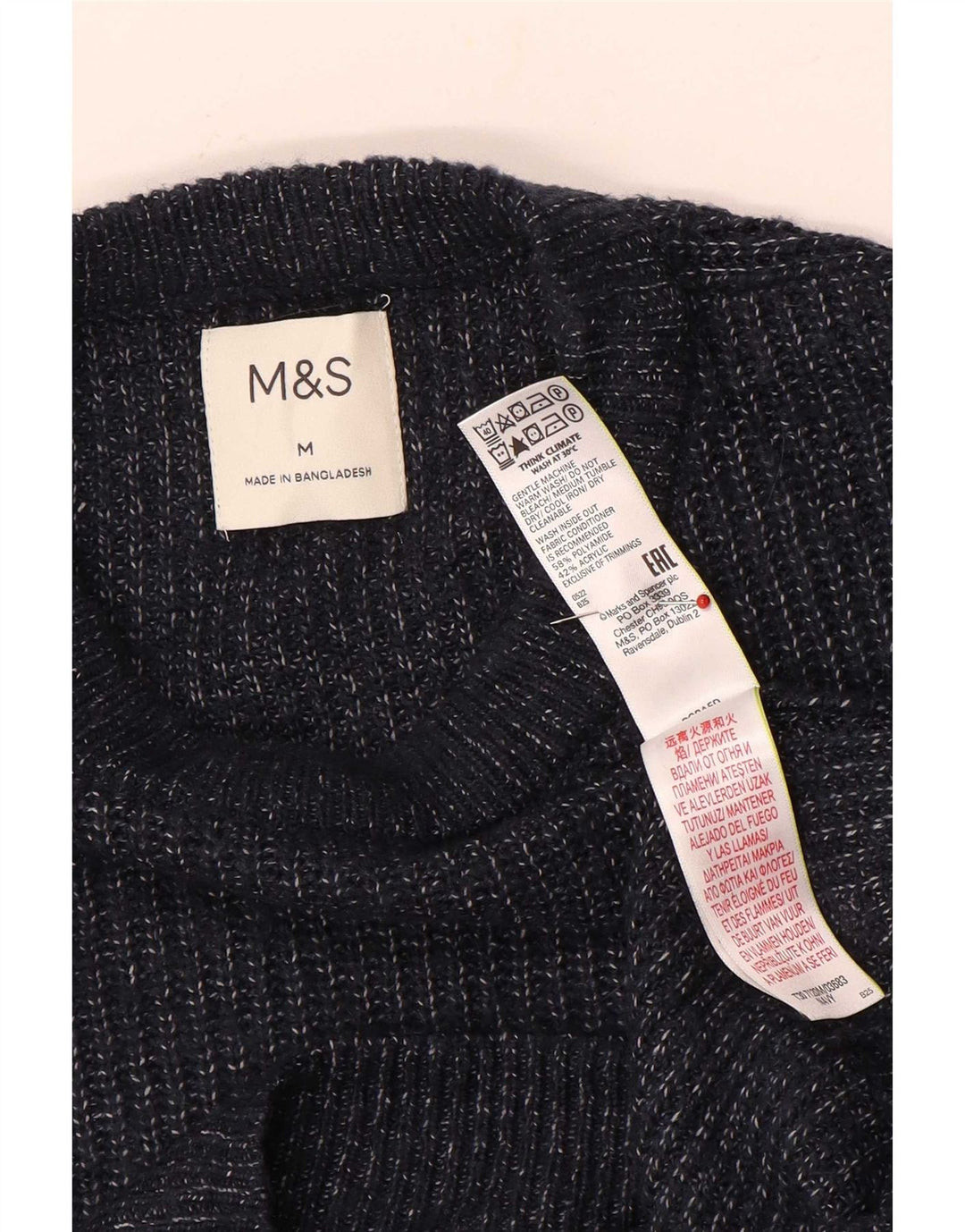 Marks & Spencer Ανδρικό πουλόβερ με λαιμόκοψη με λαιμόκοψη μεσαίου μήκους μπλέ με φλύκταινα