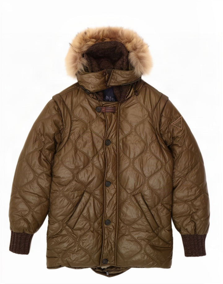 Iceberg Γυναικείο παλτό με κουκούλα με επένδυση US 8 Medium Khaki Polyamide