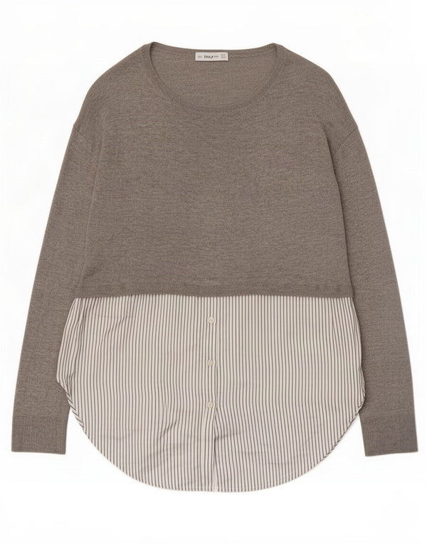 Zara γυναικείο μακρυμάνικο τουνίκ τοπ UK 10 Small Grey Colourblock Polyester