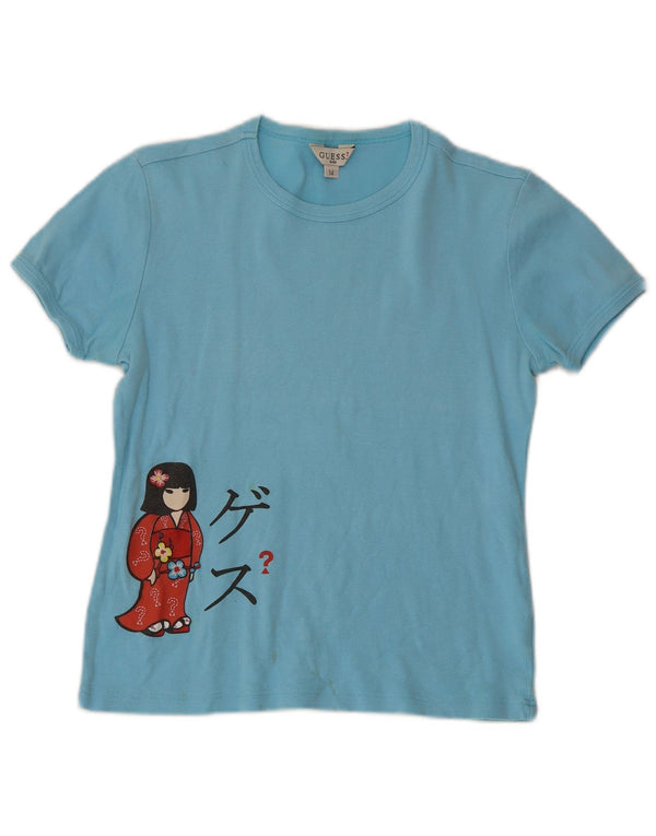 GUESS Girls Graphic T-Shirt Top 13-14 Years Blue Cotton