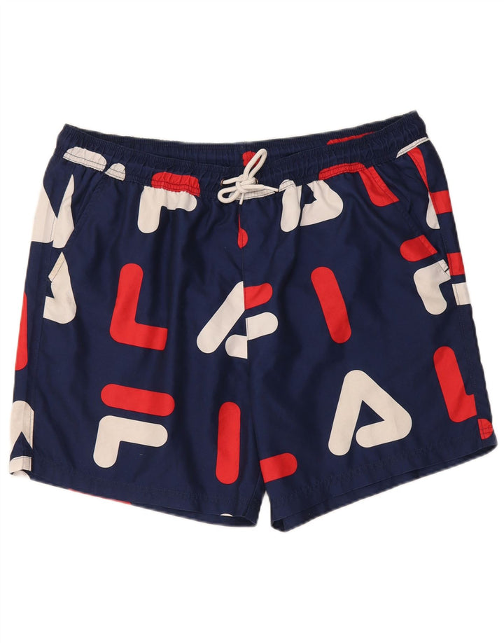 Ανδρικό γραφικό σορτς κολύμβησης Fila XL Navy Blue Polyester