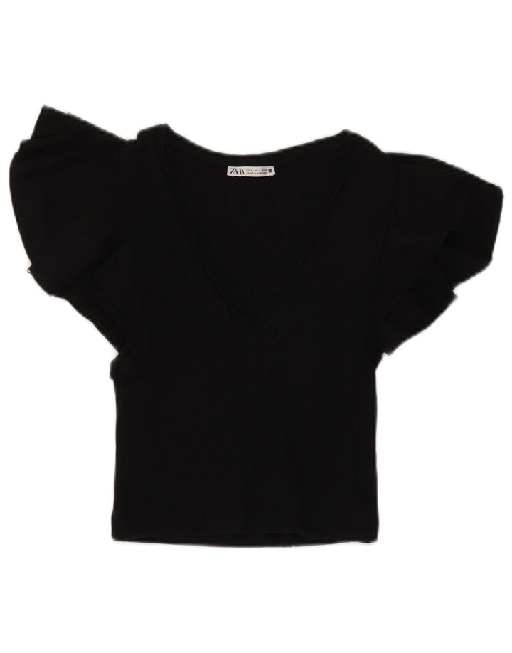 Zara Γυναικεία Μπλούζα Crop Top UK 14 Large Black