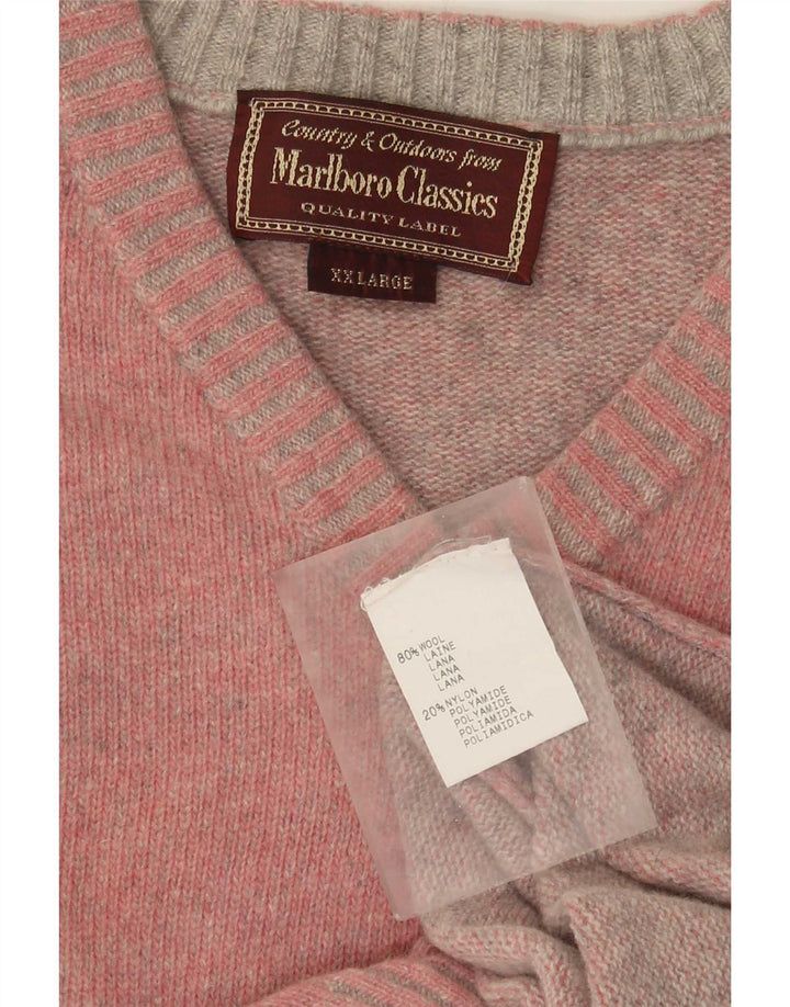 Ανδρικό πουλόβερ Marlboro Classics με V λαιμόκοψη 2XL ροζ μαλλί
