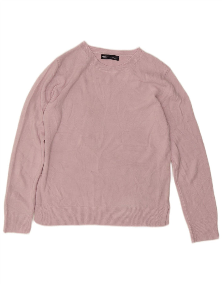 Marks & Spencer Γυναικείο πουλόβερ με λαιμόκοψη UK 12 Medium Pink Acrylic