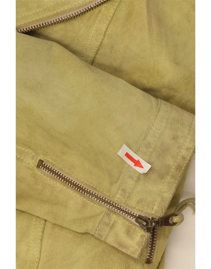 Vintage Γυναικείο Crop Suede Biker Jacket IT 40 Small Green Leather