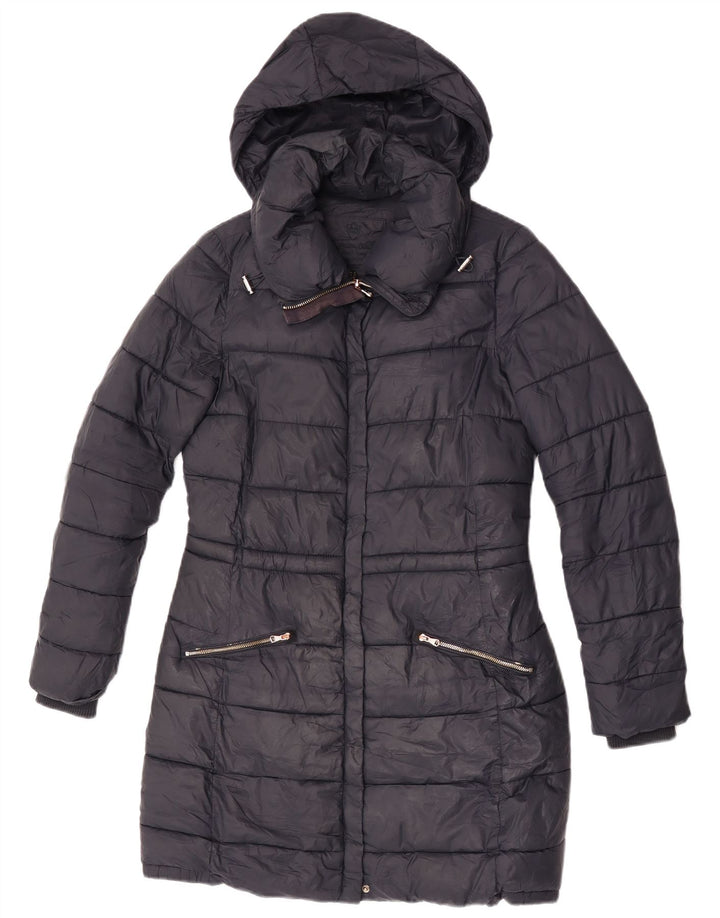 Massimo Dutti Γυναικείο παλτό με κουκούλα UK 10 Small Black Nylon