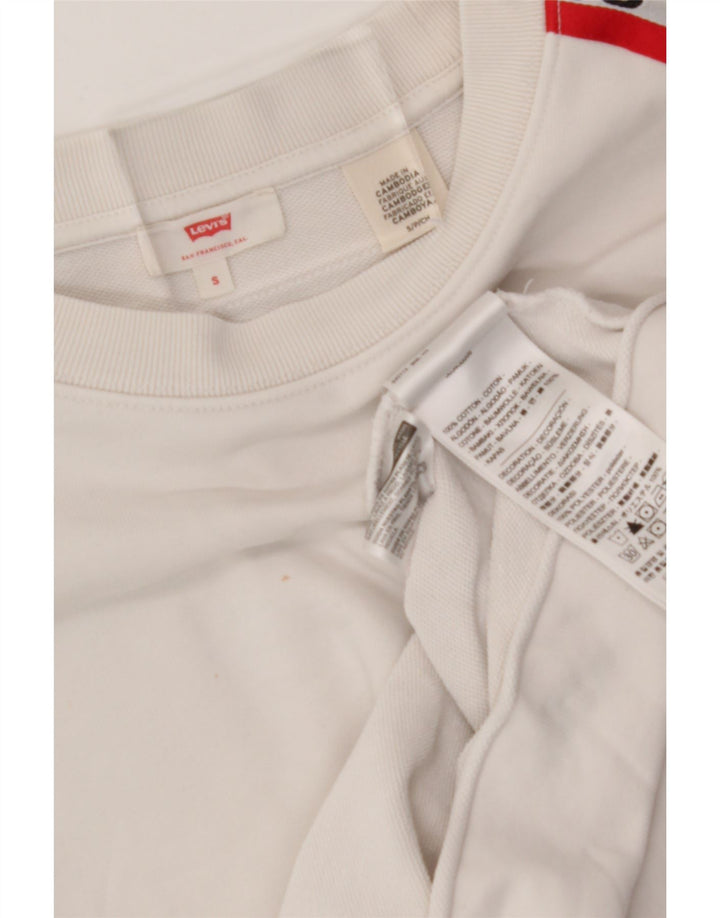 LEVI'S Womens Oversized Crop Graphic Sweatshirt Jumper UK 10 Small White Vintage Levi's and Second-Hand Levi's from Messina Hembry 