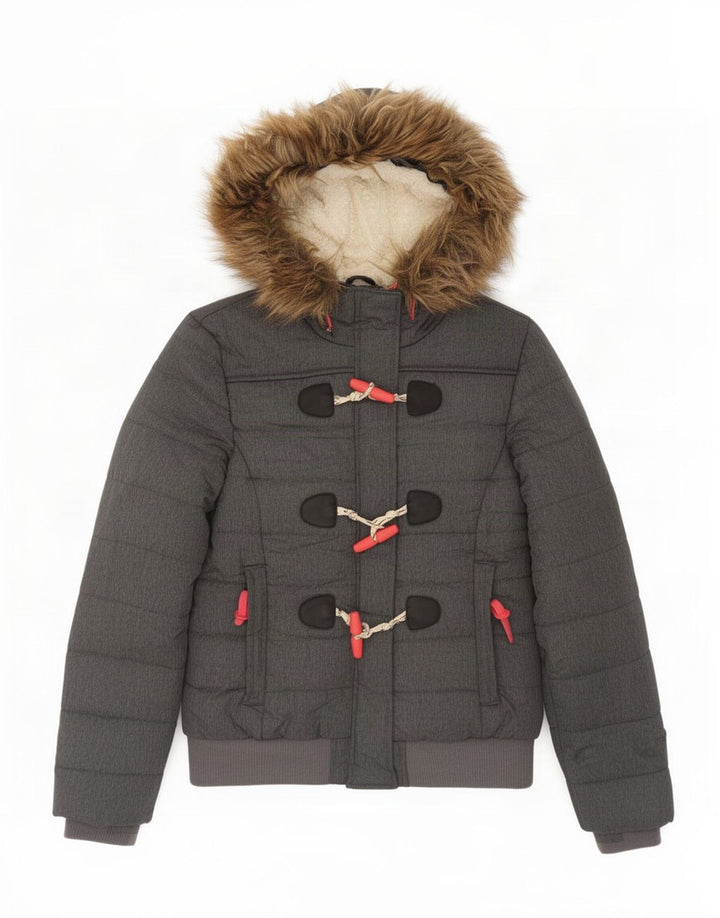 Superdry γυναικείο μπουφάν με κουκούλα Bomber padded UK 14 Large Grey Polyester