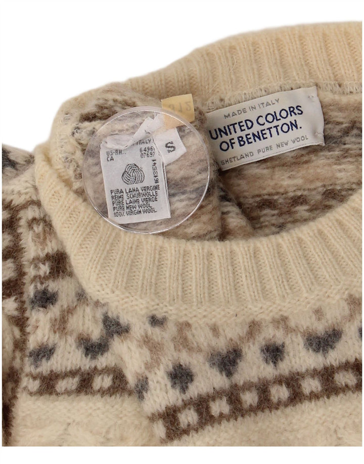 Ανδρικό πουλόβερ με λαιμόκοψη Benetton Small Off White Fair Isle Wool