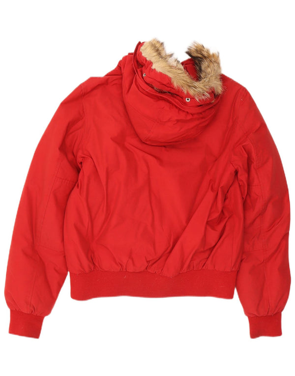 Μπουφάν Woolrich Boys με κουκούλα με επένδυση 13-14 ετών, κόκκινο βαμβακερό