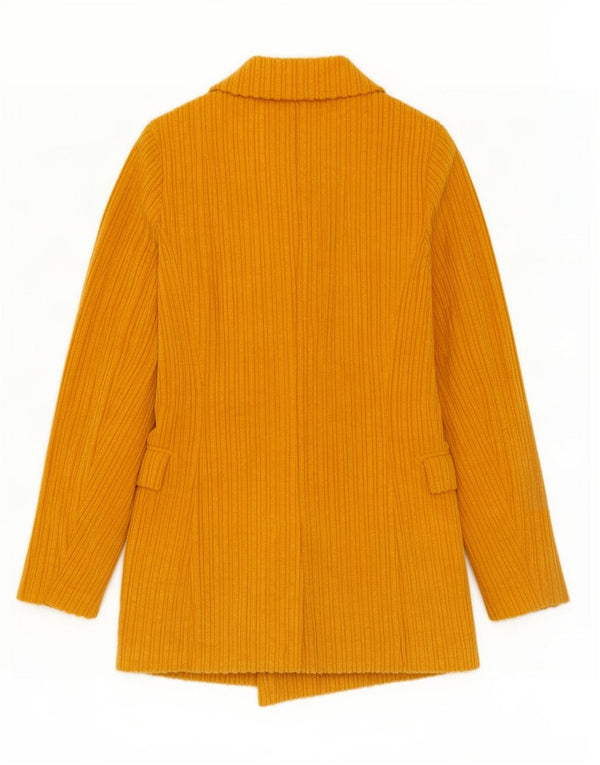 Benetton Womens Double Breasted Corduroy Blazer Jacket UK 6 XS Yellow