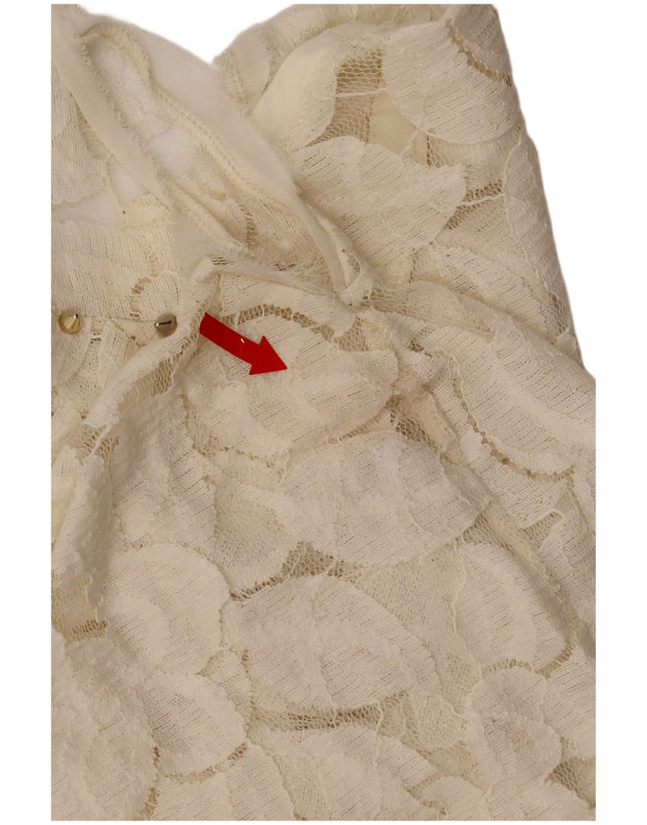 Zara Γυναικεία Δαντελένια Μπλούζα Τοπ UK 12 Medium Off White Floral