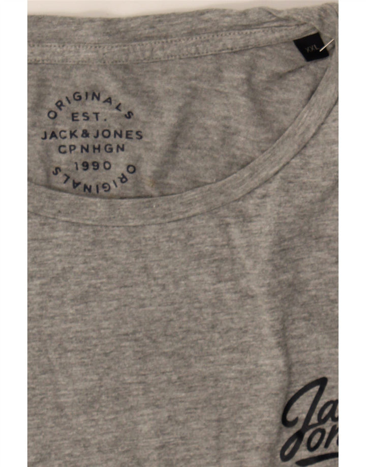 JACK & JONES Mens T-Shirt Top 2XL Grey Cotton Vintage Jack & Jones and Second-Hand Jack & Jones from Messina Hembry 