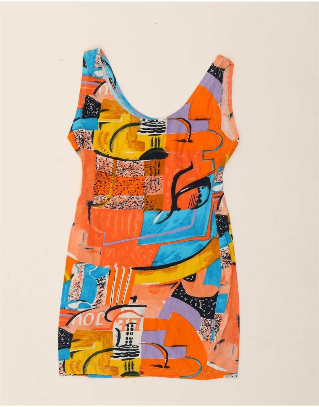 Vintage γυναικείο αφηρημένο φόρεμα Bodycon UK 8 Small πολύχρωμο