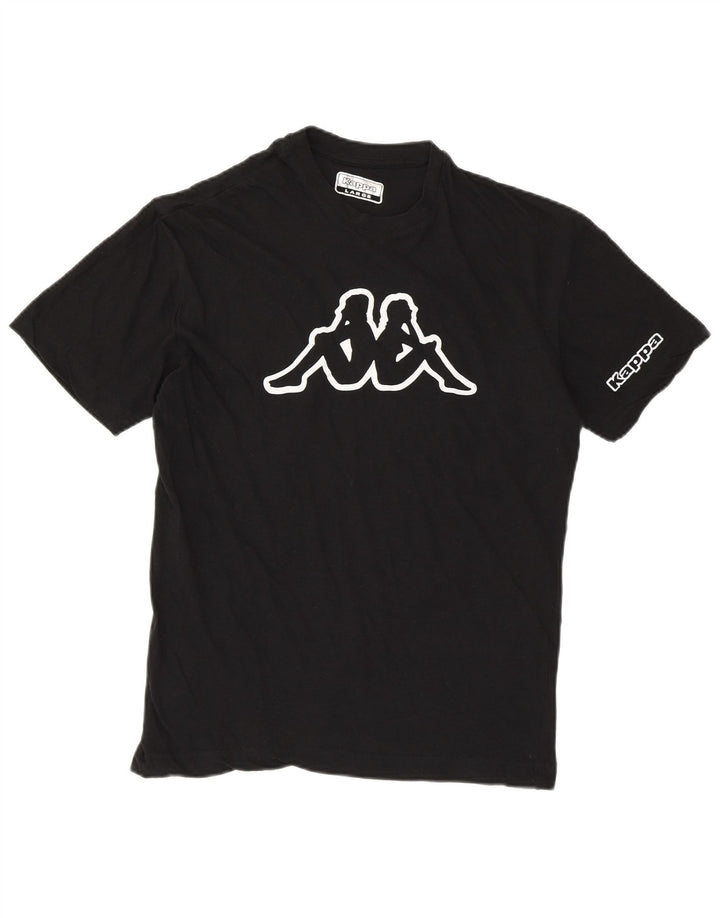 KAPPA Γυναικείο γραφικό T-Shirt Top UK 14 Large μαύρο βαμβακερό