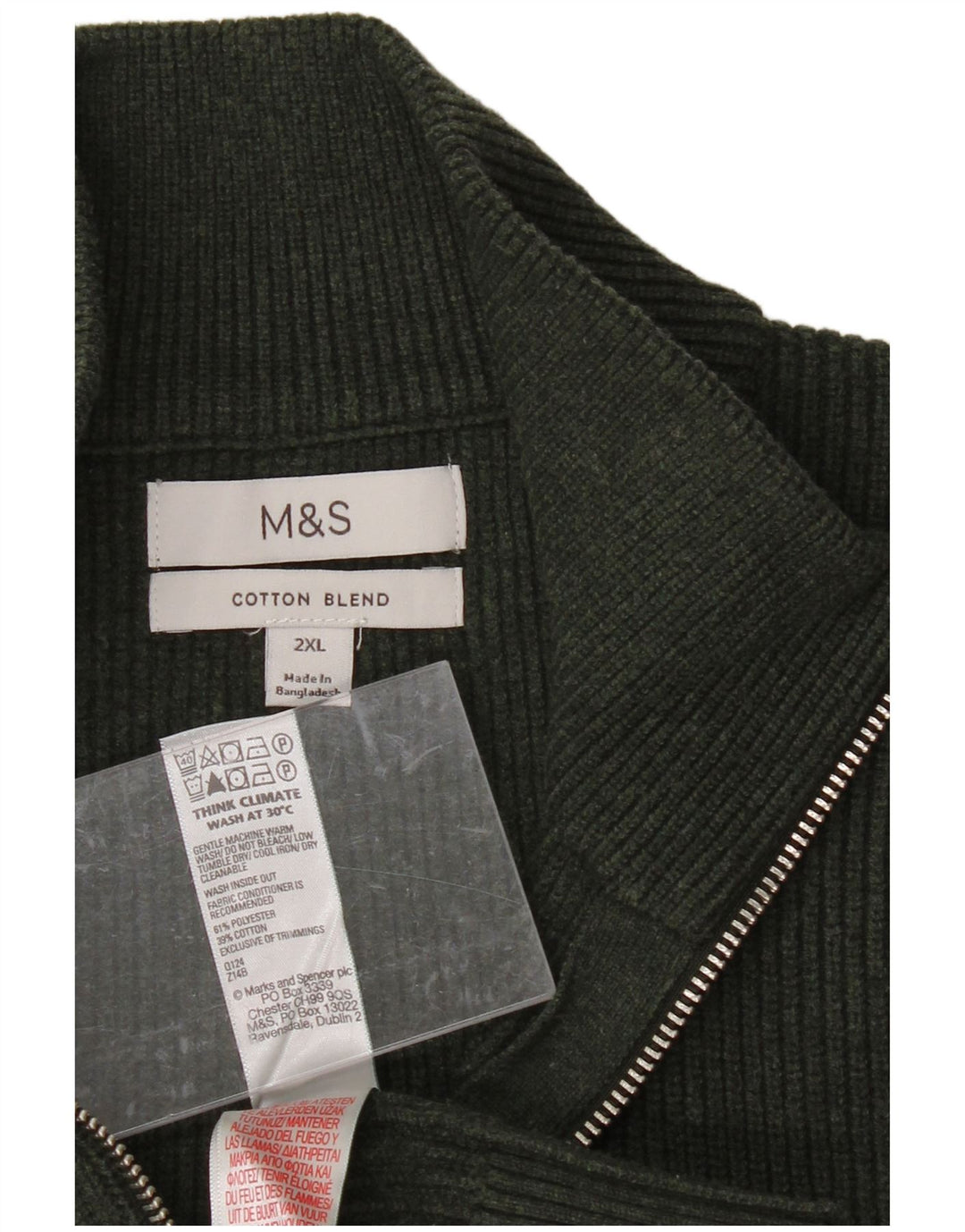 MARKS & SPENCER Womens Zip Neck Jumper Sweater UK 20 2XL Khaki Polyester