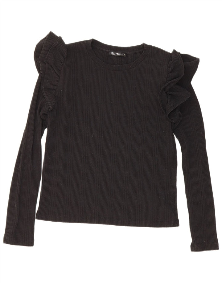 Zara Γυναικείο Crop Top Μακρυμάνικο UK 12 Medium Black