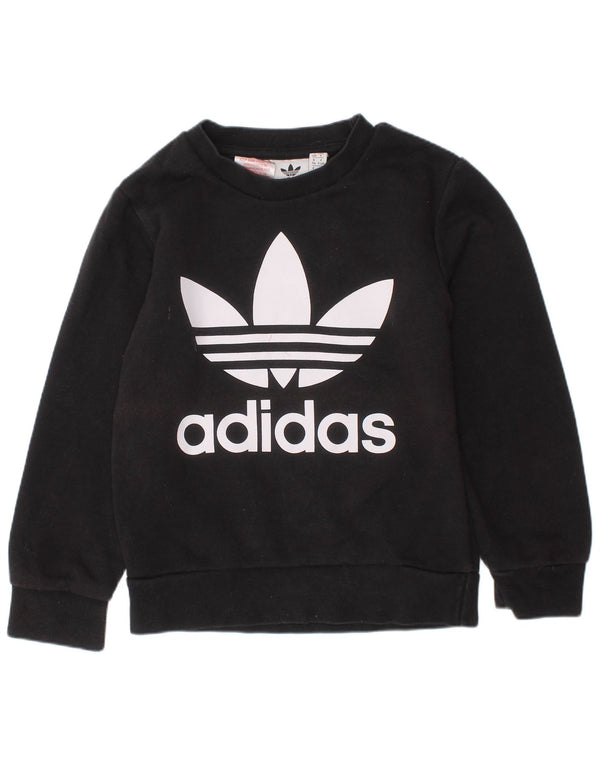 Γραφικό Φούτερ ADIDAS Boys Jumper 5-6 ετών Μαύρο Βαμβακερό