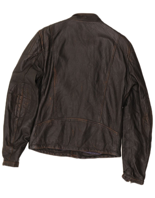 Stewart Mens Leather Racer Jacket UK 38 Medium Brown Leather