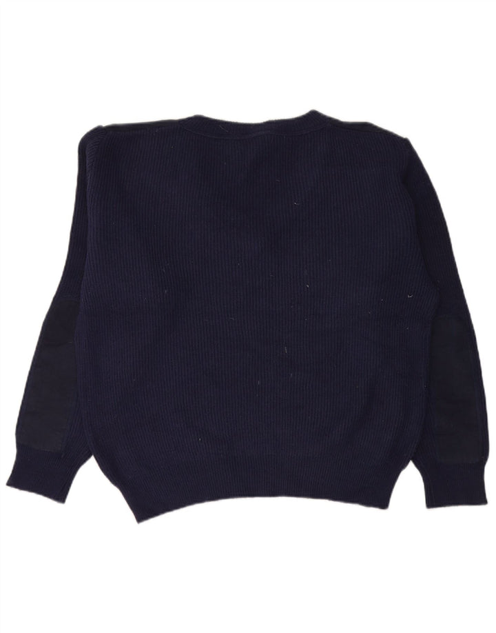 LEE Womens Oversized V-Neck Jumper Sweater UK 14 Medium Navy Blue Acrylic