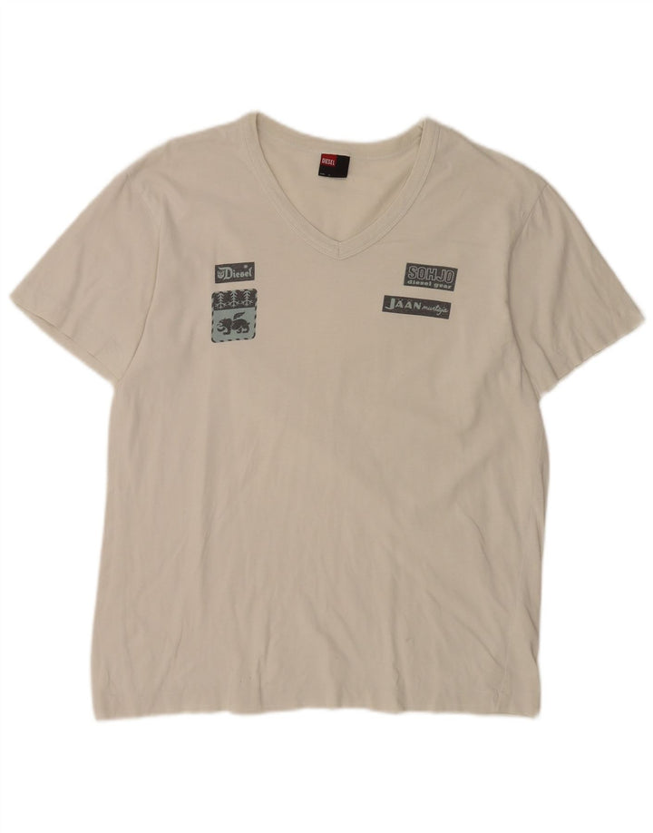Ανδρικό γραφικό T-Shirt Diesel Top Μεσαίο λευκό βαμβακερό