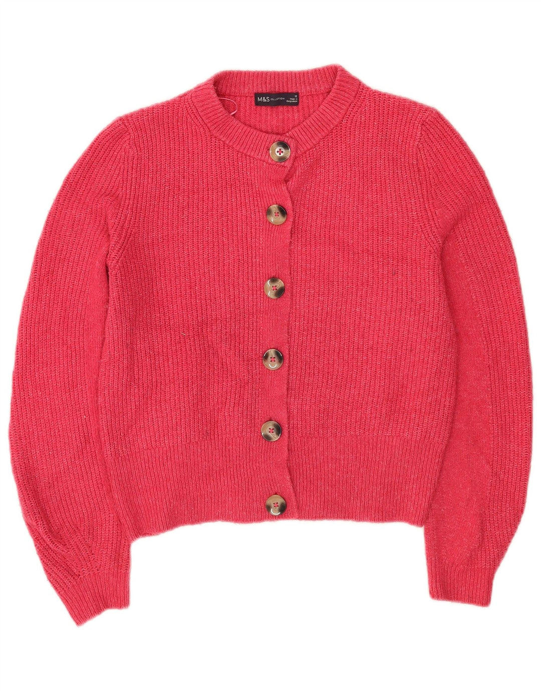 Marks & Spencer Γυναικείο πουλόβερ Crop Cardigan UK 12 Medium Pink Acrylic