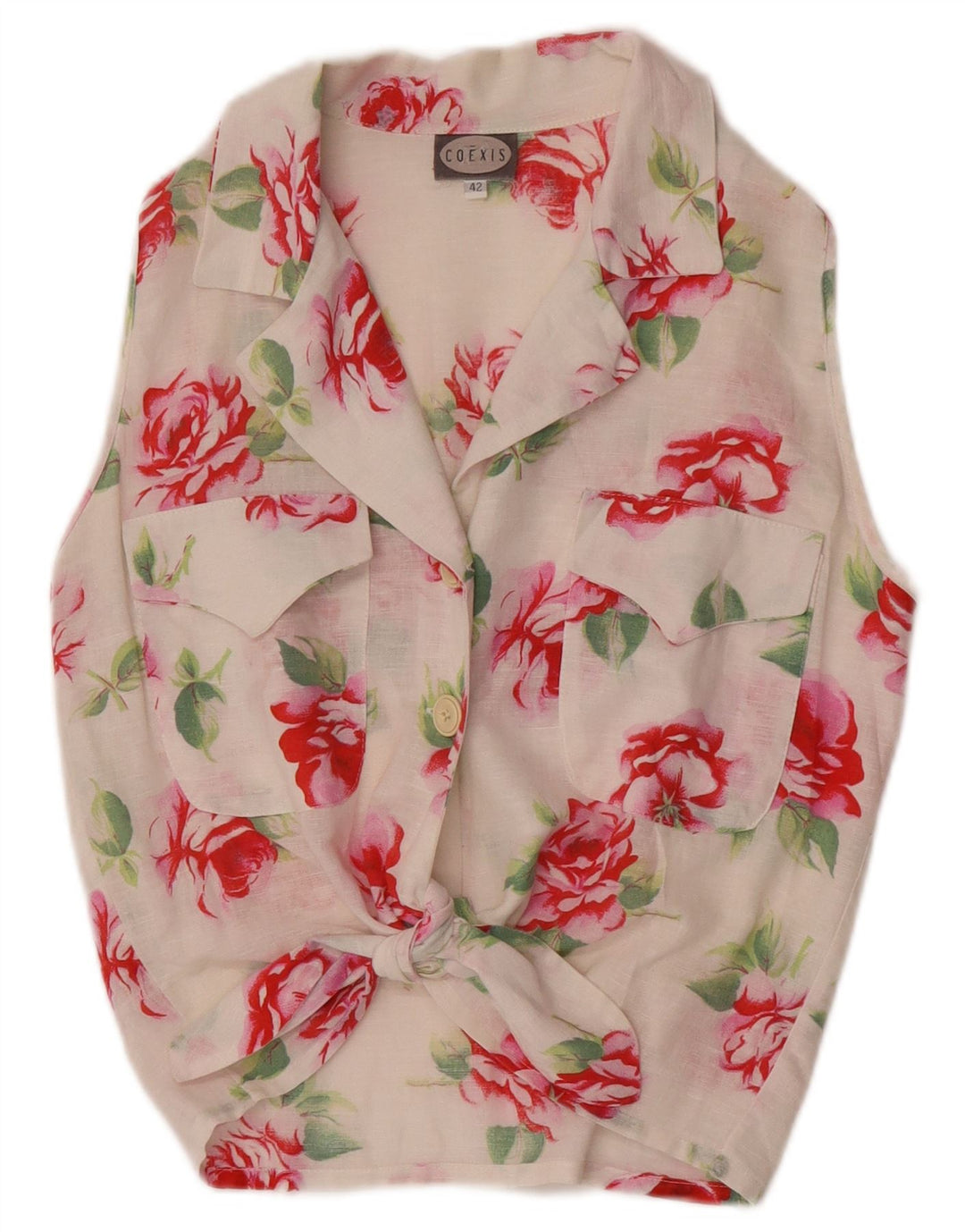 Coexis Γυναικείο Αμάνικο Πουκάμισο Μπλούζα IT 42 Medium White Floral